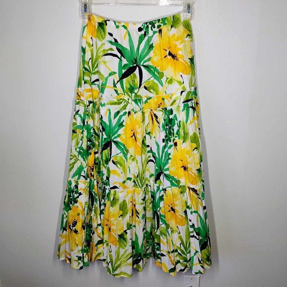 Jones New York Tiered Floral Midi Skirt Womens 4 Tropical Beachy Coastal Travel